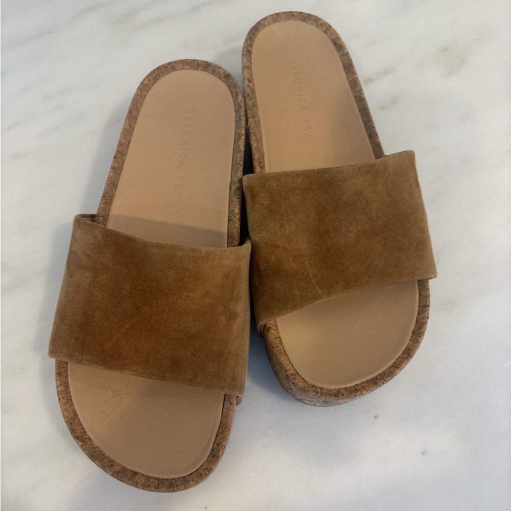 Veronica Beard Tan Suede Slide Sandals